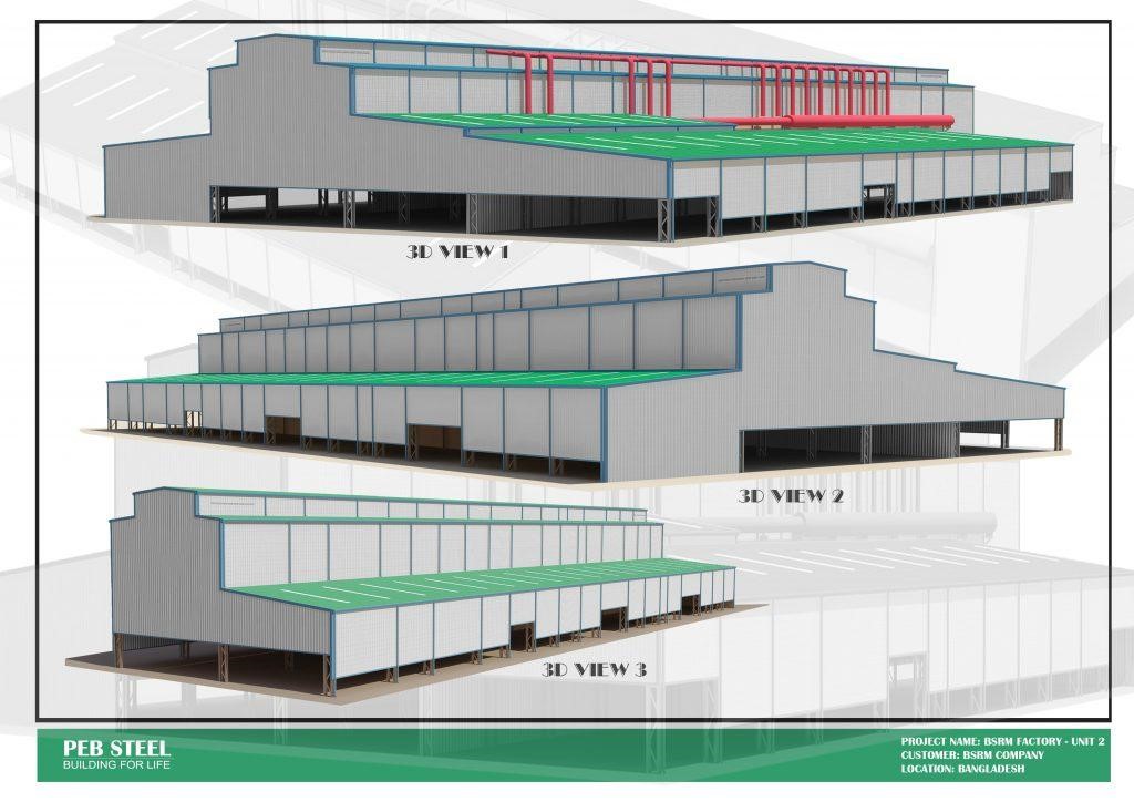 The design of the BANGLADESH - BSRM steel project - made by PEB Steel.